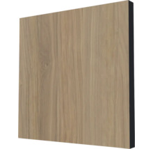 Holzdekor-Platte mit heller Holzmaserung und schwarzer Kante.