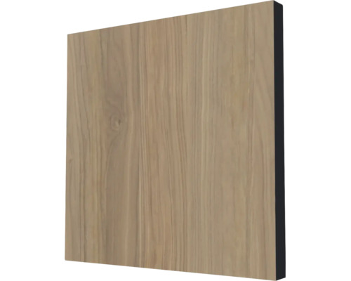 Holzdekor-Platte mit heller Holzmaserung und schwarzer Kante.