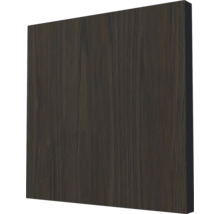 Möbelbauplatte mit dunkler Holzmaserung.