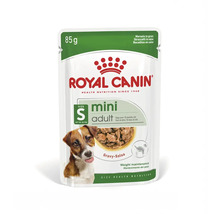 Royal Canin Logo, Nassfutter Mini Adult für ausgewachsene kleine Hunde bis 10 Kilogramm in Soße, 85 Gramm Beutel