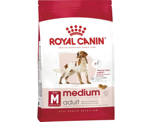 Royal Canin Medium Adult Trockenfutter für Hunde über 12 Monate von 11 bis 25 Kilogramm zur Unterstützung von Muskelmasse und Gesundheit.