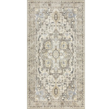Rechteckiger Teppich mit traditionellem orientalischem Muster in Grau und Beige, Vintage-Look.