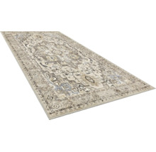 Rechteckiger Teppich mit orientalischem Muster im Vintage-Stil in Beige und Grau.