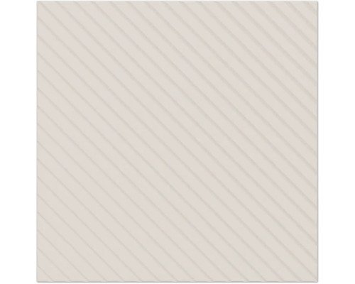 Beige quadratische Wandfliese mit diagonaler Reliefstruktur und Rillenoptik.