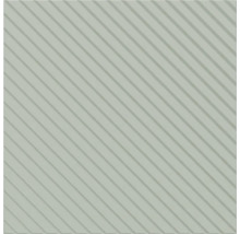 Grüne quadratische Fliese mit diagonalem Rillenmuster und strukturierter Oberfläche.