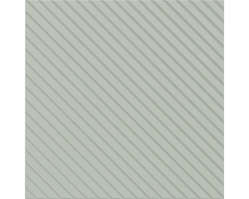 Grüne quadratische Fliese mit diagonalem Rillenmuster und strukturierter Oberfläche.