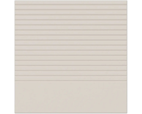 Beige Wandfliese aus Keramik mit horizontaler Linienstruktur im oberen Teil und glatter Oberfläche im unteren Bereich.