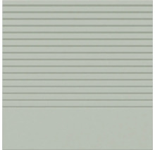 Quadratische Fliese mit horizontalen Rillen im oberen Bereich und einer glatten Fläche im unteren Bereich.