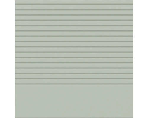 Quadratische Fliese mit horizontalen Rillen im oberen Bereich und einer glatten Fläche im unteren Bereich.