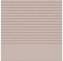 Quadratische Fliese mit horizontalen Rillen im oberen Teil und glatter Oberfläche im unteren Drittel.