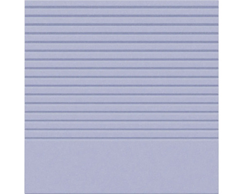 Quadratische Fliese mit einer horizontal gerippten Oberflächenstruktur im oberen Bereich und einer glatten Fläche unten.