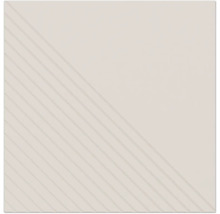 Quadratische Fliese mit einer glatten diagonalen Hälfte und einer diagonalen Hälfte mit parallelen Rillen.