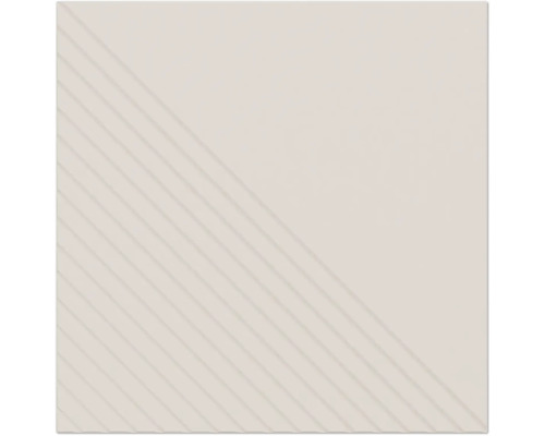Quadratische Fliese mit einer glatten diagonalen Hälfte und einer diagonalen Hälfte mit parallelen Rillen.