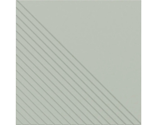 Quadratische Fliese mit diagonalen parallelen Rillen auf einer Hälfte und einer glatten Oberfläche auf der anderen Hälfte.