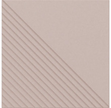 Quadratische Wandfliese mit einer diagonal geteilten Oberfläche, eine Hälfte glatt und eine Hälfte mit diagonalen Rillen.