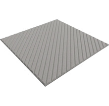 Graue, geriffelte Gehwegplatte aus Beton mit diagonalem Muster.