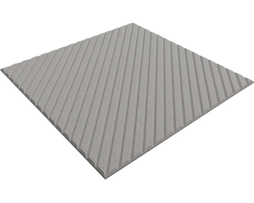 Graue, geriffelte Gehwegplatte aus Beton mit diagonalem Muster.