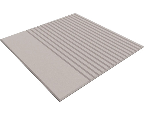 Rechteckige Fliese mit einer teils glatten und teils gerillten Oberfläche für die Wand- oder Bodengestaltung.