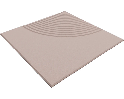 Quadratische Bodenfliese mit Zen-Muster, strukturierte Oberfläche mit konzentrischen Rillen, Steinoptik.