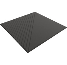 Quadratisches 3D-Wandpaneel in Anthrazit mit geometrischem Rillenmuster und glatter Teilfläche.