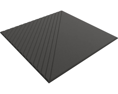 Quadratisches 3D-Wandpaneel in Anthrazit mit geometrischem Rillenmuster und glatter Teilfläche.