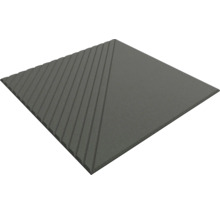 Quadratische Akustikplatte aus anthrazitfarbenem Schaumstoff mit teils glatter, teils diagonal gerillter Oberfläche.