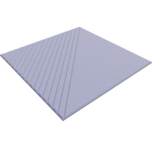 Quadratische Akustikplatte aus Schaumstoff mit diagonal geteilter Oberfläche, eine Hälfte glatt und eine Hälfte mit Rillen.