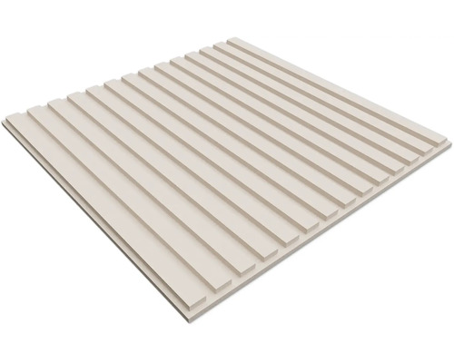 Quadratisches Wandpaneel mit parallelen Lamellen und strukturierter Oberfläche.