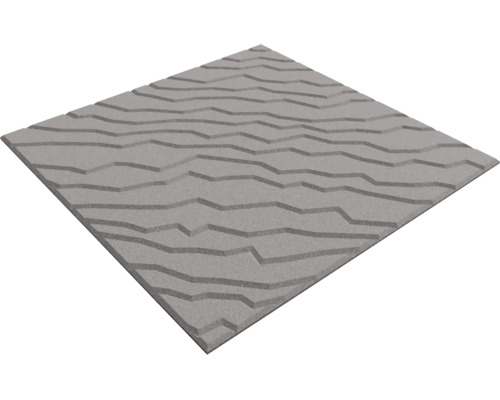 Graues Wandpaneel mit dreidimensionalem Wellenmuster und unregelmäßigen Rippen.