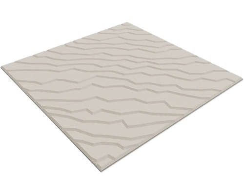 Quadratische Wandfliese mit dreidimensionaler Wellenstruktur in Hellbeige.