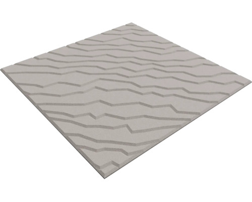 Quadratische graue dreidimensionale Wandfliese mit strukturierter Oberfläche und unregelmäßigem Wellendesign.