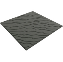 Quadratische Terrassenplatte in Dunkelgrau mit strukturierter Oberfläche in Steinoptik.
