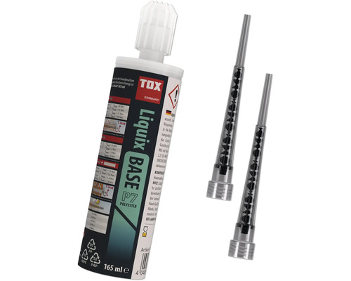 TOX Liquix BASE P7 Polyester-Injektionsmörtel Kartusche mit 165 Milliliter und zwei Statikmischern.