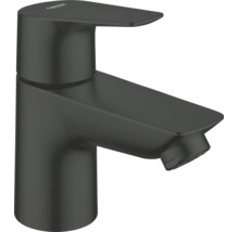 Grohe Einhand-Waschtischbatterie in Mattschwarz mit flachem Auslauf und Grohe Logo.
