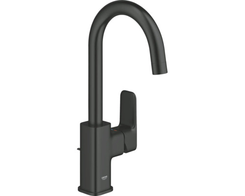 GROHE Küchenarmatur mit hohem U-Auslauf und Einhebelmischer, matt schwarz.