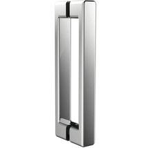 Eckiger Stoßgriff aus glänzendem Metall für Glastüren.