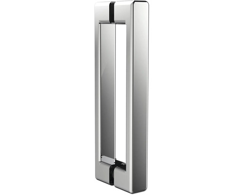 Eckiger Stoßgriff aus glänzendem Metall für Glastüren.