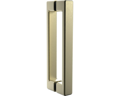 Stoßgriff aus gebürstetem Metall in Goldoptik, rechteckige, moderne Form.