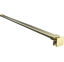 Goldfarbene Stabilisierungsstange für Duschwände, rechteckiges Metallprofil mit Glasklemme und Wandhalterung.