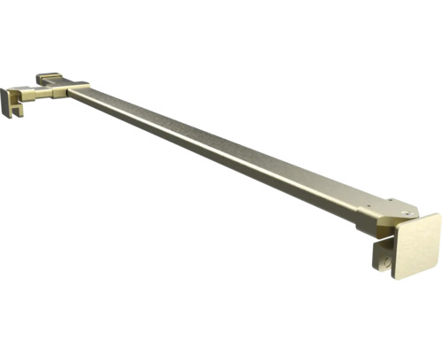 Stabilisationsstange für Duschwände aus Metall in Gold gebürstet, eckiges Profil mit Halterungen.