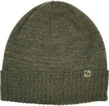Olivgrüne Strickmütze mit Umschlag und Sealskinz Logo.