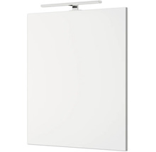 Rechteckiger Badezimmerspiegel mit horizontaler LED-Aufsatzleuchte im modernen Design.