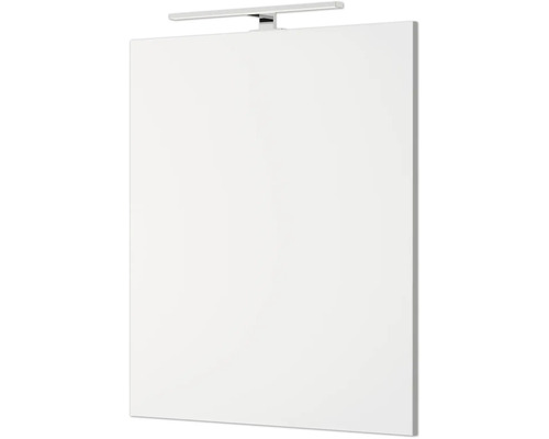 Rechteckiger Badezimmerspiegel mit horizontaler LED-Aufsatzleuchte im modernen Design.