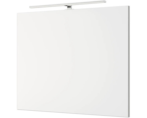 Rechteckiger Badezimmerspiegel mit einer oben montierten LED-Aufsatzleuchte in modernem Design.