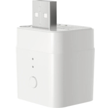 Weißer USB-Adapter für Smart Home mit Bedientaste und zwei Kontrollleuchten.
