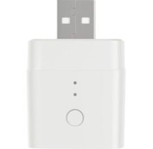 USB-Gateway für Smart-Home-Anwendungen mit USB-A-Stecker, zwei Kontrollleuchten und einer Bedientaste.