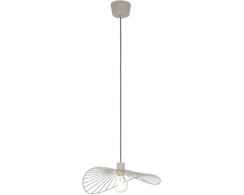 Pendelleuchte mit gewelltem Metalldrahtschirm, beige, inklusive Baldachin und Kabel.