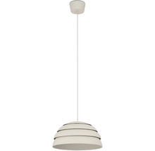 Beige Pendelleuchte mit stufenförmigem Schirm in Kuppelform und rundem Baldachin.