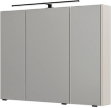 Dreitüriger Spiegelschrank für das Badezimmer mit integrierter LED Beleuchtung an der Oberseite.