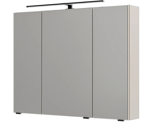 Dreitüriger Spiegelschrank für das Badezimmer mit integrierter LED Beleuchtung an der Oberseite.